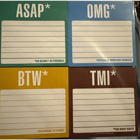 Clever Sticky Notes WTF ASAP TMI Funny Colleague Coworker Gift Knock Knock NEW - Picture 5 of 6